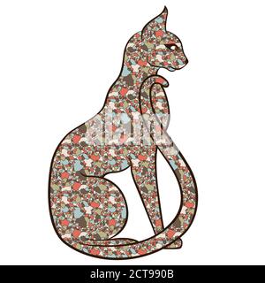 Le chat gracieux et sérieux avec une longue queue avec le corps est fait de formes colorées de mosaïque muette isolées sur le fond blanc, illustration vectorielle Illustration de Vecteur