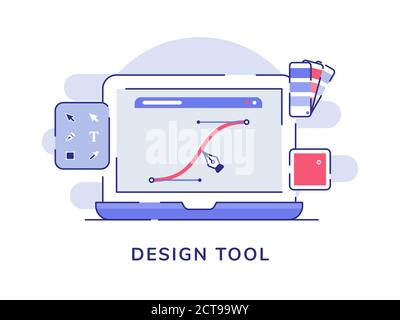 Design tool concept Pen faire une ligne courbe sur l'écran de l'ordinateur portable écran avec contour plat Illustration de Vecteur