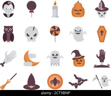 lot de vingt icônes de jeu d'halloween dessin vectoriel d'illustration Illustration de Vecteur