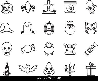 lot de vingt icônes de la collection ensemble halloween dessin d'illustration vectorielle Illustration de Vecteur