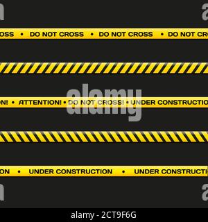 Ligne de police. Ne pas traverser, en cours de construction. Arrière-plan de la scène de crime vectoriel. Jeu de rubans de danger Illustration de Vecteur