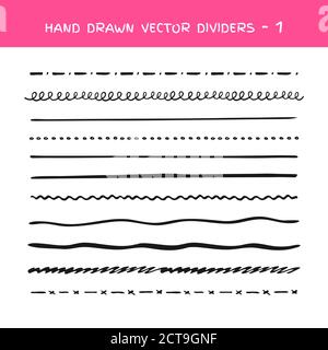 Collection de traits de marqueur de vecteur noir. Ensemble d'éléments de forme vectorisés à la main. Lignes Doodle, différents séparateurs pour les sites Web Illustration de Vecteur