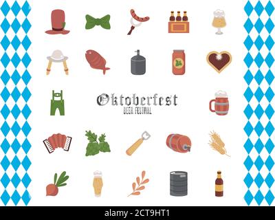 lot de vingt-deux icônes de l'oktoberfest ensemble dessin vectoriel d'illustration Illustration de Vecteur