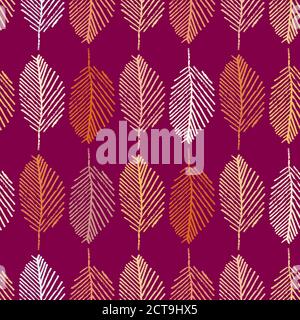 Le style d'impression monochrome laisse un fond de motif vectoriel transparent. Colonnes verticales de feuillage à effet gribouillage sur fond rose foncé. Géométrique à Illustration de Vecteur