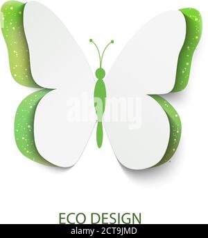 ECO concept papillon vert coupé en papier, arrière-plan abstrait vectoriel. Design écologique avec papillon Illustration de Vecteur
