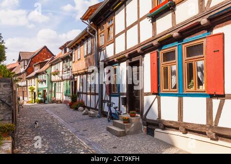 L'Allemagne, la Saxe-Anhalt, Quedlinburg, maisons à pans de bois Banque D'Images