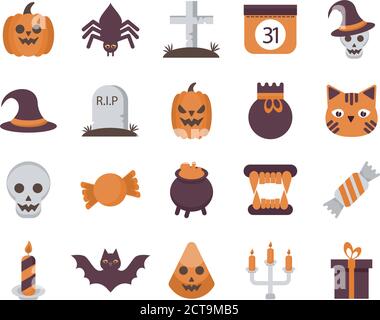 lot de vingt icônes de la collection ensemble halloween dessin d'illustration vectorielle Illustration de Vecteur