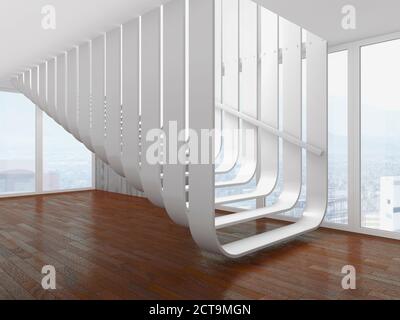 Escalier blanc moderne à une salle vide, 3D Rendering Banque D'Images