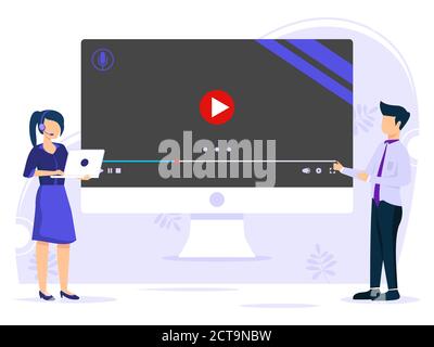 Infographie sur l'enseignement en ligne, travailleurs masculins et féminins travaillant en équipe, concept de communication d'entreprise. Illustration de style plat. Illustration de Vecteur