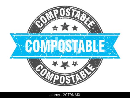 timbre rond compostable avec ruban. affiche. étiquette Illustration de Vecteur