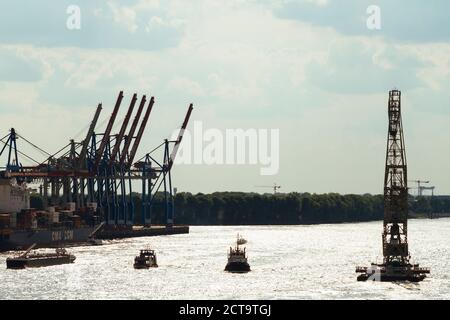 L'Allemagne, l'Hamurg, ponton grue sur le fleuve Elbe Banque D'Images