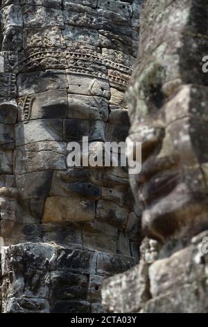 L'Asie, Cambodge, Siem Reap, Angkor Thom, visage tour avec visages de Bodhisattva Banque D'Images