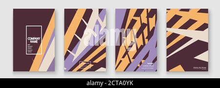 Collection de couvertures minimale. Dégradés de tons marron-jaune. Lignes de motif géométrique de texture style rétro abstrait des années 90. Tendance minimaliste à rayures Illustration de Vecteur