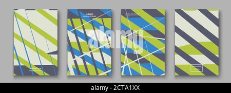 Collection de couvertures minimale. Dégradés de demi-teintes gris vert. Lignes de motif géométrique de texture style rétro abstrait des années 90. Tendance minimaliste à rayures Illustration de Vecteur