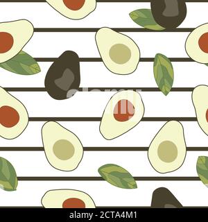 avocat entier et moitié avocat et sans pépins avocat et leur laisse un motif sans couture Illustration de Vecteur