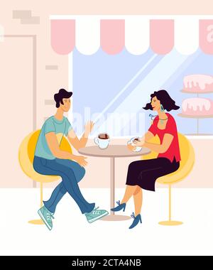 Réunion de couple ou d'amis amoureux dans le restaurant de rue. Illustration de Vecteur