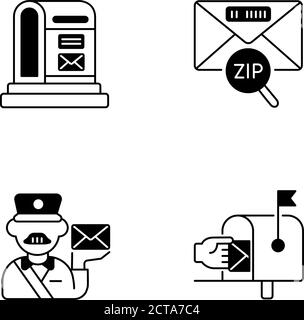 Jeu d'icônes linéaires noires de livraison par coursier Illustration de Vecteur