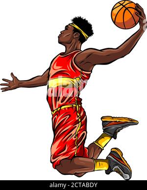 Illustration vectorielle Dunk pour joueur de basket-ball au design plat Illustration de Vecteur