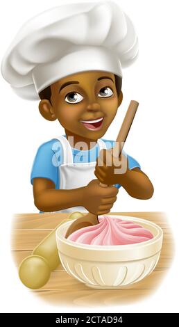 Black Boy Cartoon Chef enfant Cook Baker Kid Illustration de Vecteur