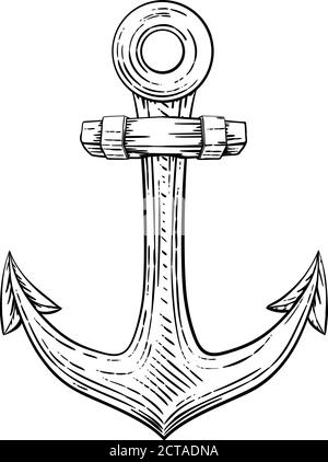 L'ancre de bateau ou navire Dessin Tatouage Illustration de Vecteur