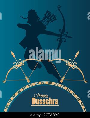 carte de célébration dussehra avec ombre de dieu rama et arches illustration vectorielle Illustration de Vecteur