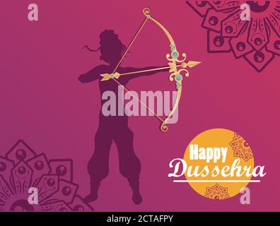 carte de célébration happy dussehra avec ombre et lettrage god rama illustration vectorielle Illustration de Vecteur