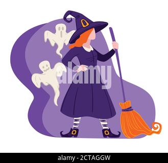 Halloween costume de sorcière et fantômes, fête des fêtes Illustration de Vecteur
