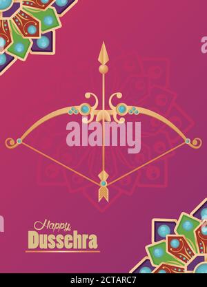 carte de célébration happy dussehra avec illustration vectorielle arche et mandala conception Illustration de Vecteur