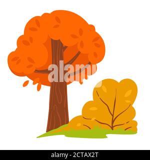 Forêt d'automne ou paysage de parc, arbres avec feuilles jaunes Illustration de Vecteur