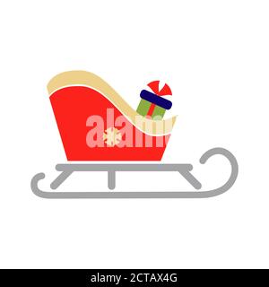 Icône de couleur représentant un traîneau et une boîte cadeau. Éléments décoratifs isolés modifiables, illustration plate d'un traîneau de Noël sur fond blanc. Illustration de Vecteur
