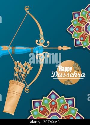 carte de célébration happy dussehra avec arche et flèches dans le sac illustration vectorielle Illustration de Vecteur