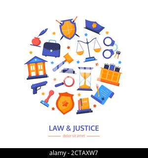 Loi et justice - bannière de style vectoriel plate Illustration de Vecteur