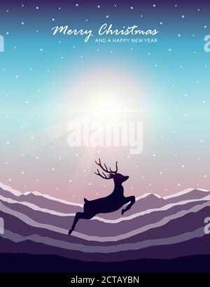 cerf sautant sur un paysage de montagne enneigé motif de noël illustration vectorielle EPS10 Illustration de Vecteur