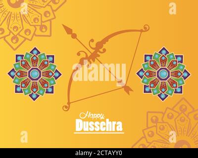 carte de célébration happy dussehra avec illustration vectorielle arche et mandalas conception Illustration de Vecteur