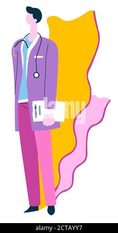 Travailleur médical avec notes, médecin praticien avec papiers Illustration de Vecteur