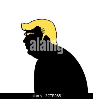 17 septembre 2020, illustration Donald John Trump, silhouette noire sur le fond des États-Unis. Banque D'Images