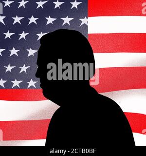 17 septembre 2020, illustration Joseph Robinette Biden, silhouette noire sur le fond des Etats-Unis. Banque D'Images