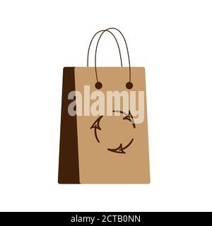 Icône de sac à provisions en papier artisanal pour les aliments bio écologiques. Illustration de style plat, flèches comme symbole de recyclage Illustration de Vecteur