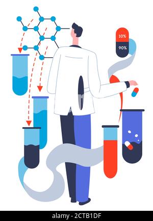 Industrie pharmaceutique, scientifique en laboratoire travaillant sur de nouvelles capsules Illustration de Vecteur