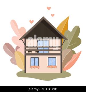 Maison intime isolée Vector et forêt d'automne. Concept d'automne hygge Illustration de Vecteur