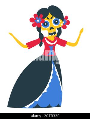 Personnage féminin portant le maquillage du crâne, jour des morts Illustration de Vecteur