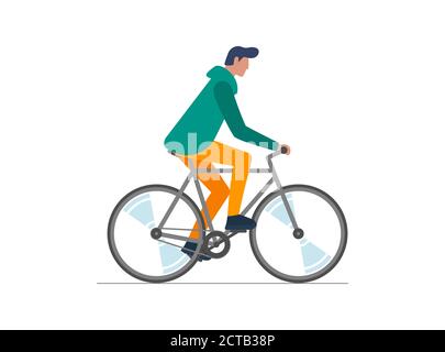 Hipster homme vélo d'équitation. Jeune homme cycliste isolé sur fond blanc. Un homme élégant sur une illustration à vecteur plat de vélo Illustration de Vecteur