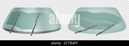 Essuie-glaces nettoyer le pare-brise de la voiture Les balais d'essuie-glace frottent la vitre du pare-brise contre les gouttes de pluie Ensemble vectoriel réaliste de vitres de véhicules humides avec lames en caoutchouc isolées sur fond transparent Illustration de Vecteur