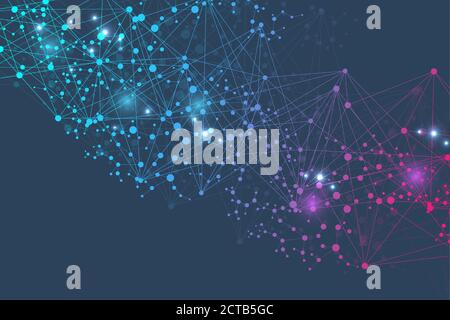 Molécule de structure et de communication. L'ADN, l'atome, les neurones. Concept scientifique pour votre conception. Lignes connectées par des points. La technologie médicale, Illustration de Vecteur