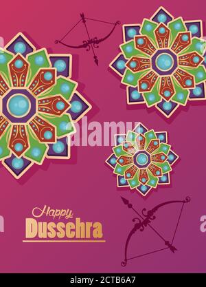 carte de célébration happy dussehra avec illustrations vectorielles d'arches et de mandalas conception Illustration de Vecteur