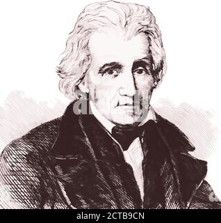 Portrait vectoriel du président Andrew Jackson. Andrew Jackson (1767 – 1845) était un soldat et homme d'État américain qui a servi comme septième président de Illustration de Vecteur