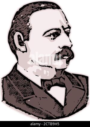 Portrait vectoriel du président Grover Cleveland . Stephen Grover Cleveland (1837 – 1908) était un homme politique et un avocat américain qui était les 22e et 24e Illustration de Vecteur