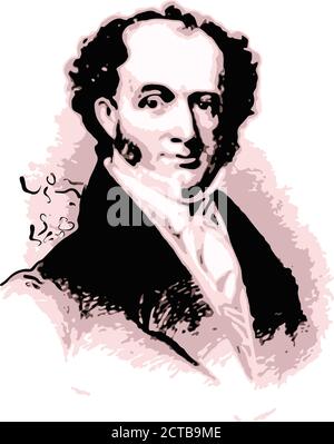 Portrait vectoriel du président Martin Van Buren. Martin Van Buren (1782 – 1862) était un homme d'État américain qui a été le huitième président de l'unité Illustration de Vecteur