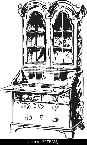 Illustration vectorielle d'une armoire européenne antique avec tiroirs. 19e siècle Illustration de Vecteur