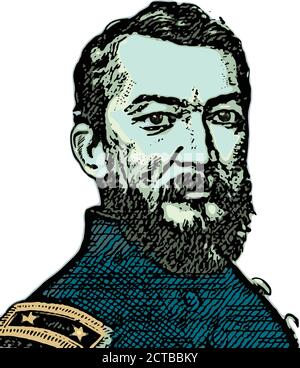 Portrait vectoriel du général Sheridan. Philip Henry Sheridan (1831 – 1888) est un officier de carrière de l'armée des États-Unis et un général de l'Union dans le C américain Illustration de Vecteur